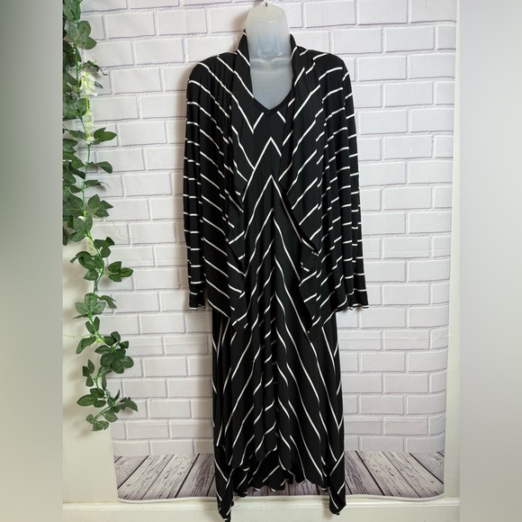 Chic Black and White Striped midi sleeveless Dress with cardigan /size M & L - Picture 11 of 15